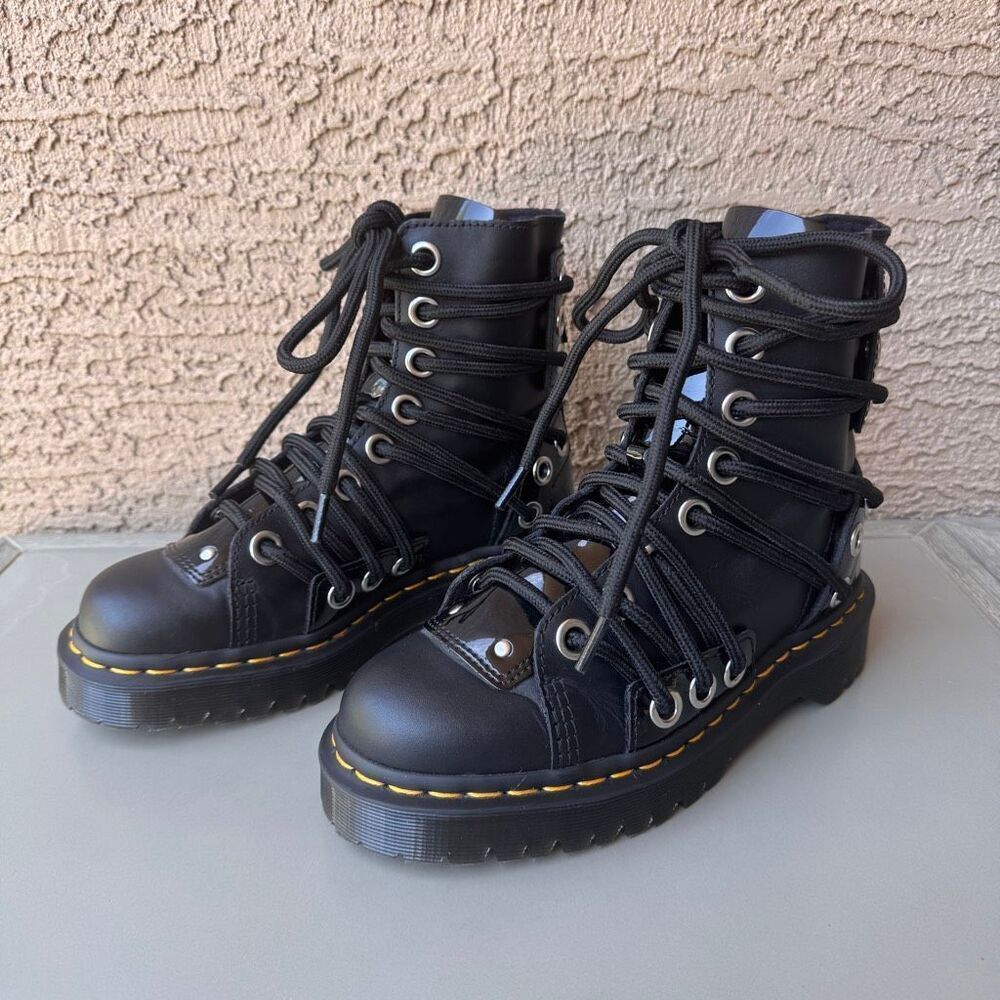 Dr. Martens Daria Bex Combat Boots Womens 7 Black Leather Grommets Grunge Punk